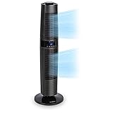 KLARSTEIN Twister - Ventilador Vertical, Ahorro energía con 45 W de Potencia, Corriente de 343 m³/h, Oscilación automática de 80° y Manual de 360°, Autoapagado Programable, 3 Niveles, 4 Modos, Negro