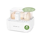 EMERIO excellent unique egg cooker cooks all three cooking levels [soft|medium|hard] in just one cooking process with perfect results and multilingual voice output in DE EN FR ES IT PL