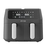 EVVO Freidora sin aceite Tasty Fryer 8L - 2800 Watios, Tecnología Dual Cyclone, Doble compartimento, Multifunción, hasta 200º (Capacidad 8 litros)
