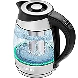 Chefman 1.8-L Electric Tea Kettle with Hot Water Temperature Control, Stainless-Steel Electric Kettle with Built-In Tea Infuser, Automatic Safety Shutoff, LED Indicator Lights, Removable Lid, Silver